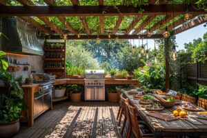 9 idées pour aménager une cuisine d'été sous pergola - Conseils et photos